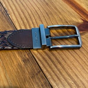 Nautica men’s L belt, 38 braided Leather, dark brown, silver buckle, good shape